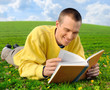 Vergnügtes Lesen auf der Wiese