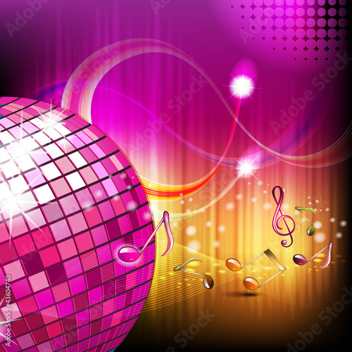 Vector: Musical notes with disco globe Musical notes with disco globe