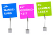Notizhalter und Merkzettel: Zuwanderung, Zusammenleben