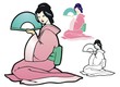 Geisha kneeling with a fan