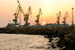 Sunset at the sea port. Kazakhstan. Aktau