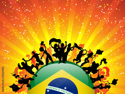 Vector: Brazil Sport Fan Crowd with Flag Brazil Sport Fan Crowd with Flag