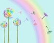 Цветные одуванчики на фоне радуги