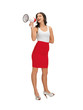 woman in blank white t-shirt with megaphone