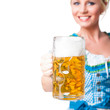 junge brünette Frau im Dirndl mit Masskrug