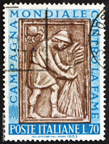 Photo: Postage stamp Italy 1963 Harvester Tying Sheaf, Sculpture Postage stamp Italy 1963 Harvester Tying Sheaf, Sculpture