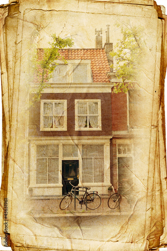 Illustration: views of Dutch city of Delft in vintage stule, like postcard views of Dutch city of Delft in vintage stule, like postcard