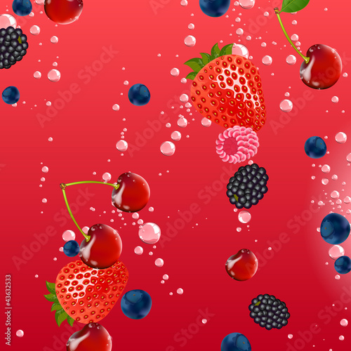 Vektor: Vector Illustration of Fresh Berries falling in Liquid Vector Illustration of Fresh Berries falling in Liquid