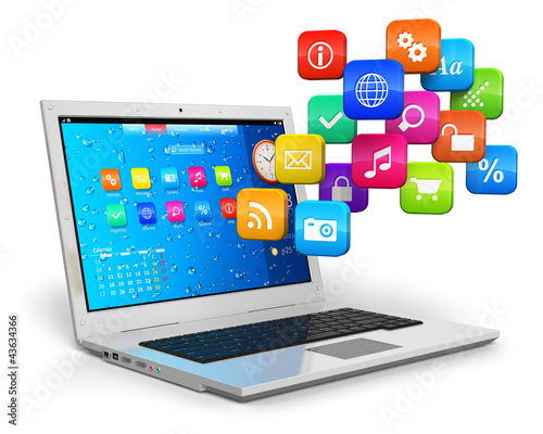 Illustration: Computer mobility and cloud computing concept Computer mobility and cloud computing concept