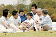 Photo: A big family picnicking in the park A big family picnicking in the park