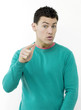 Angry man pointing at camera