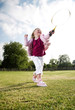 Girl playing badminton in the park