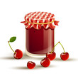 Vector illustration of cherry jam and fresh cherries