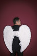 Businessman with angel wings looking away