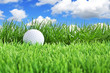 Golfball on the green close to the rough