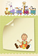 baby boy playing with his duck toy, welcome baby card