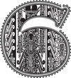 Ancient number 6. Vector illustration