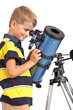 Photo: Child Looking Into Telescope on white Child Looking Into Telescope on white