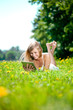 Beautiful smiling woman with tablet pc, outdoors