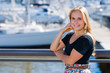 Girl and city harbour