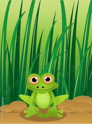 Vector: funny frog on grass background funny frog on grass background