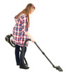 young woman with a vacuum cleaner, full length