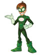 Green Super Boy Hero Presentation Hand on Waist