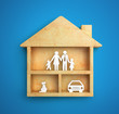 concept of full happy family in house on blue background