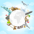 vector illustration of historical monument around earth
