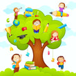 vector illustration of kids studying on education tree