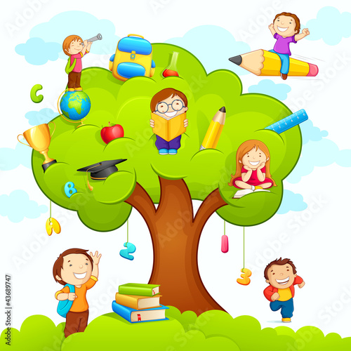Vector: vector illustration of kids studying on education tree vector illustration of kids studying on education tree