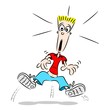 A cartoon guy jumping with fright with shock look on face