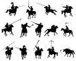 Horseman warriors vector  silhouettes set
