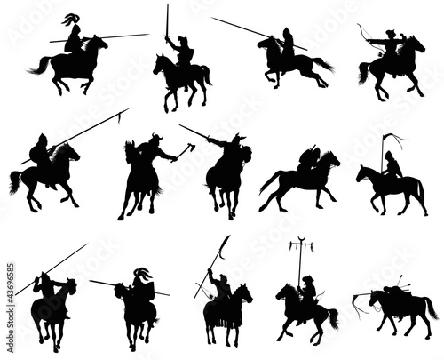 Vector: Horseman warriors vector silhouettes set Horseman warriors vector silhouettes set