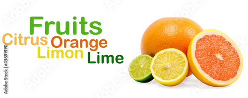 Photo: image of a fresh whole lime,lemon and orange isolated on white image of a fresh whole lime,lemon and orange isolated on white