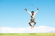 Jumping for joy at his golf handicap