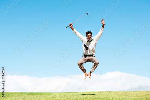 Foto: Jumping for joy at his golf handicap Jumping for joy at his golf handicap