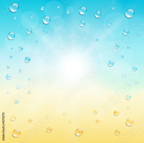 Vector: Sunny background with water drops. Sunny background with water drops.