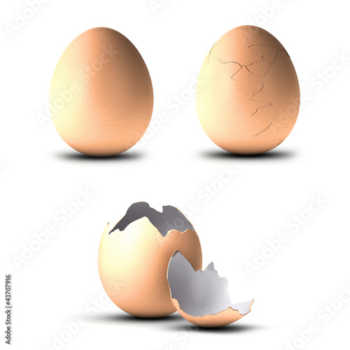Illustration: oeuf entier, fendu et cassé, concept de fragilité. œufs oeuf entier, fendu et cassé, concept de fragilité. œufs