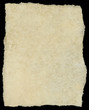 Vintage torn canvas art paper isolated on black.
