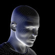 High resolution 3D wireframe human male head isolated on black