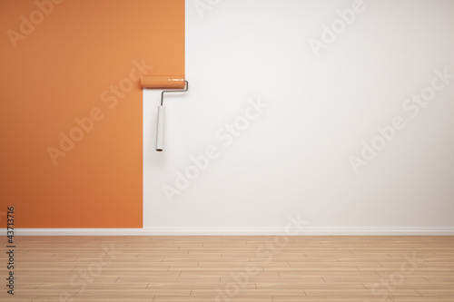 Illustration: Wand wird orange gestrichen Wand wird orange gestrichen