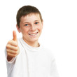 Portrait of young  caucasian boy showing a thumbs up