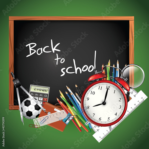 Vektor: Back to school - blackboard with school supplies Back to school - blackboard with school supplies