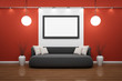 Illustration: Bilderrahmen mit schwarzem Sofa und roter Wand Bilderrahmen mit schwarzem Sofa und roter Wand
