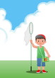 男の子  夏休みの虫取り