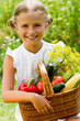 Vegetable garden - lovely girl with picked vegetables in basket