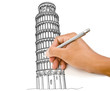 Hand drawing Pisa Tower line  in Italy for construction.