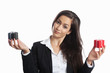 Asian Businesswoman presenting present boxes