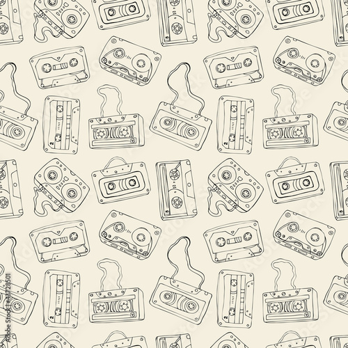 Vector: Seamless pattern of retro cassette tapes Seamless pattern of retro cassette tapes